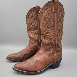 Vtg Justin Brown Leather Elmer 1560 Size 7.5D 13in Mens Cowboy Boots